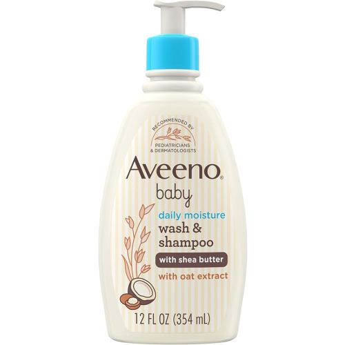 Aveeno Baby Daily Moisturizing 2-in-1 Wash & Shampoo, Baby Body Wash & Shampoo with Shea Butter & Oat Extract Gently Cleanses Baby's Sensitive Skin & Scalp, Gentle Coconut Scent, 12 fl. oz