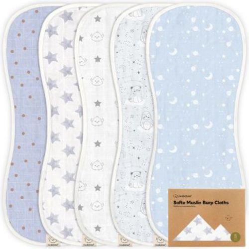 KeaBabies 5pk Organic Softe Muslin Burp Cloths for Baby Girls and Boys, Large Absorbent Burping Cloths for Babies, Baby Burp Clothes
