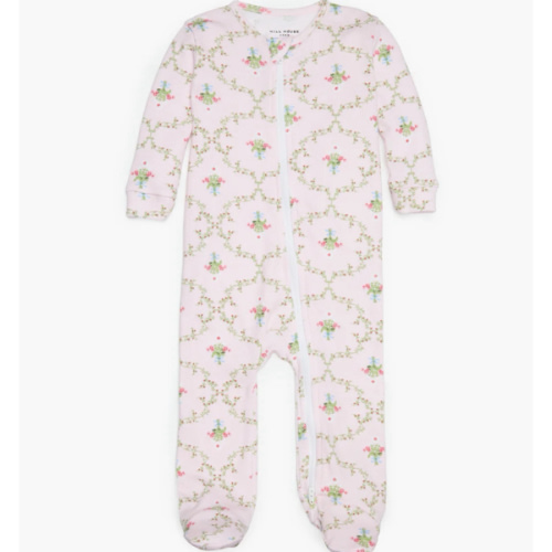 The Footie Pajama - Light Pink Trellis