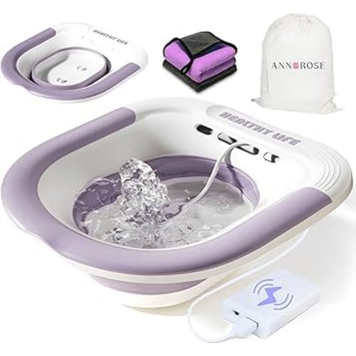 Sitz Bath，Electric Sitz Bath for Toilet, Portable and Collapsible Sitz Bath Tub for Hemorrhoids & Postpartum Care, Wide Seat for Home Use, Easy Storage (Purple)