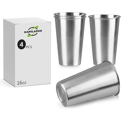 4Pack 16 oz Stainless Steel Pint Cups,Stainless Steel Cup,Pint Cup Tumbler,water Tumbler,Stackable,Reusable,BPA Free, (4)