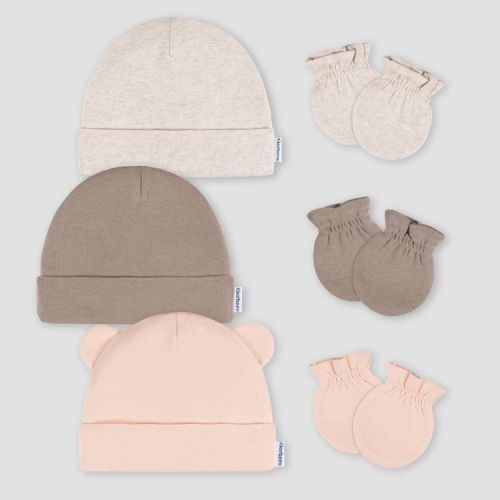 Gerber Baby 6pk Hat & Mitten Set - Pink: Cotton Knit, Elastic Cuffs, Midweight Fabric, 0-12 Months, Machine Washable