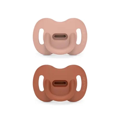 Color Essence SX PRO Silicone Baby Pacifier 2Pk, Made with 100% Soft Silicone, Baby Essentials Perfect for Breastfeeding Babies, Designed in Spain, 0-6 Mths, Nude/Orange