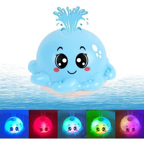 AOLIGE Octopus Pool Water Toys Light Up Baby Bath Toys for Kids Sprinkler Bathtub Toy for Toddlers (Blue Octopus)