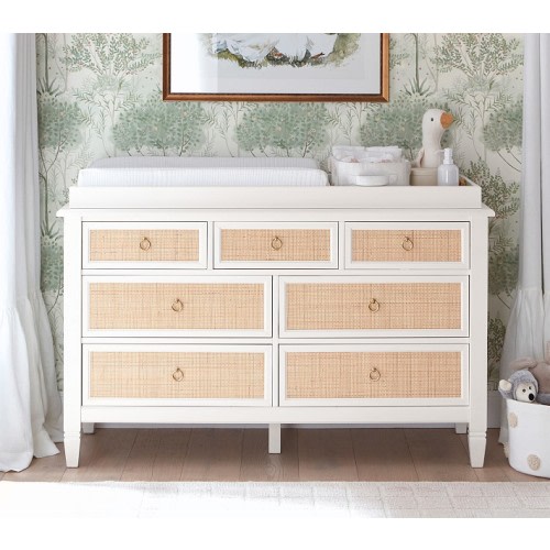 Ava Regency Caned Extra-Wide Nursery Dresser & Topper | Pottery Barn Kids