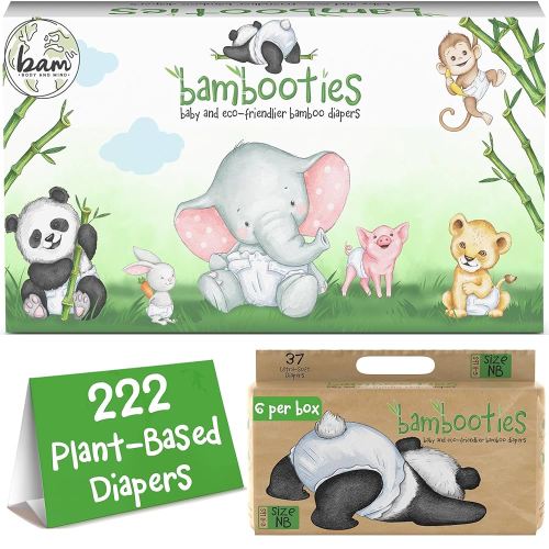 Bamboo Baby Diapers, Totally Chlorine Free for Sensitive Skin for Newborns to XXL. Hypoallergenic & Non Toxic Eco Friendlier Plant-Based Materials. TCF NB Newborn Size (222 ct)