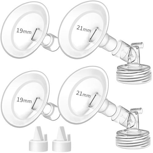 PumpMom-us 19mm and 21mm Oval Flanges Breast Shield Compatible with Spectra S2 S1 9 Plus Pump Parts, Replacement Duckbill Valves for Spectra Flange Accessories (19mm + 21mm)