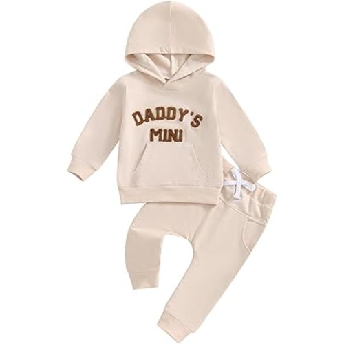 Toddler Baby Boy Clothes Fall Winter Outfits Embroidery Daddy's Mini Hoodie Sweatshirt & Joggers Pant Set