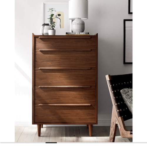 Tate 32" Walnut 5-Drawer Tall Dresser