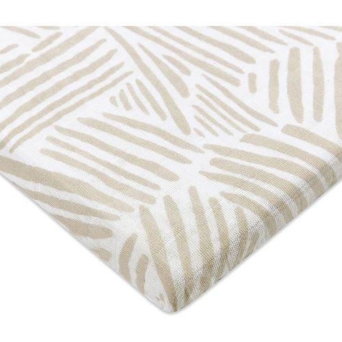 Babyletto Muslin Baby Bassinet Sheets for Girls & Boys - GOTS Certified Breathable Organic Cotton Cover - 360° Fitted, Soft, Gentle & Cozy Rectangle Bedside Bassinet Sheets - Oat Stripe