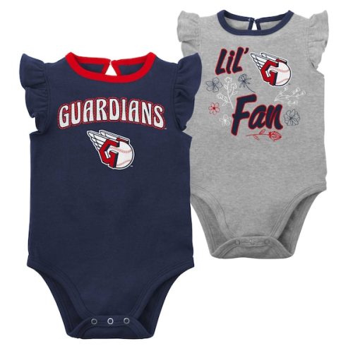 Girls Newborn & Infant Cleveland Guardians Navy/Heather Gray Little Fan Two-Pack Bodysuit Set