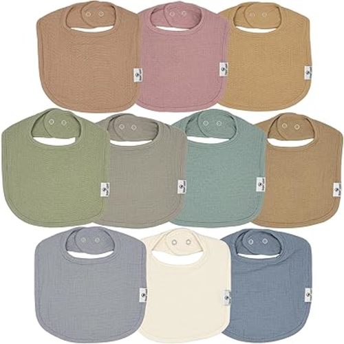 DiaperSquad's 10-Pack Baby Bibs for Drooling and Teething, Bibs for Boys, Baby Girl - Solid Cotton Baby Drool Bibs