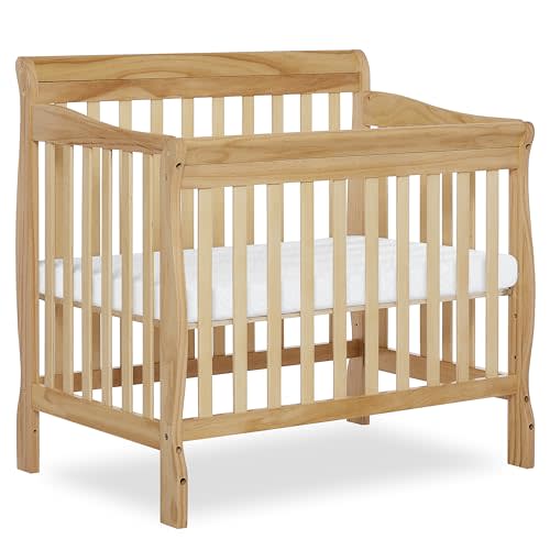 Dream On Me Aden 4-in-1 Convertible Mini Baby Crib, GREENGUARD Gold & BSA Certified, Sustainable Pinewood, Non-Toxic Finish, 3 Mattress Heights, Converts to Mini Day & Twin-Size Bed - Natural