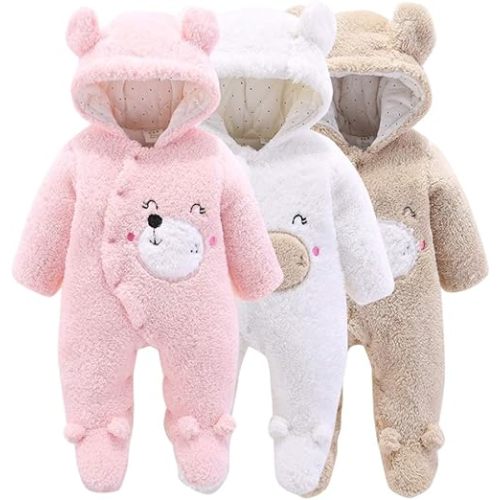 Haokaini Newborn Bear Warmer Snowsuit Cotton Fleece Hooded Romper Jumpsuit for Baby Girls Boys