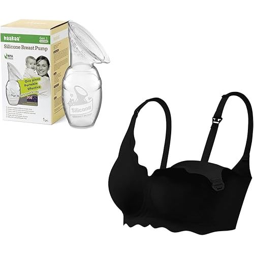 haakaa Manual Breast Pump 4oz/100ml & Nursing Bra (Black,L) Set