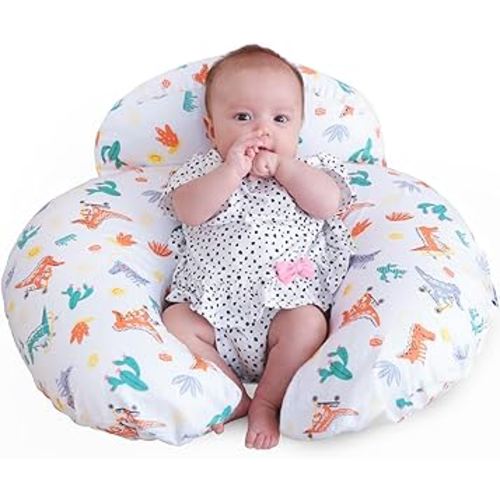 Nursing Pillow, Breastfeeding Pillows, More Support for Mom and Baby, with Removable Cotton Cover and Colorful Animal Patterns, Machine Washable, Plus Size, White