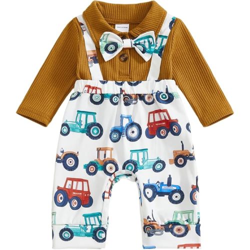 Twopumpkin Winter Baby Boy Clothes 6-12 Months Long Sleeve Romper Overall Onesie Waffle Knit Jumpsuit Warm Outfit