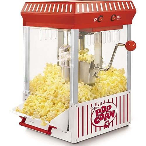 Nostalgia Popcorn Maker Machine - Professional Tabletop With 2.5 Oz Kettle Makes Up to 10 Cups - Vintage Popcorn Machine Movie Theater Style - Red/White
