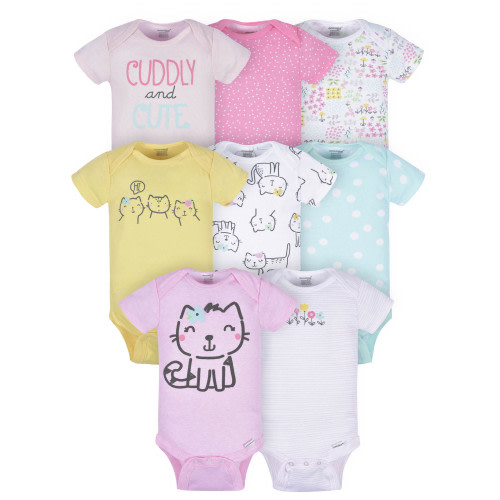 Onesies Brand Baby Girl Short Sleeve Onesies Bodysuits, 8-Pack, Sizes Newborn - 12 Months