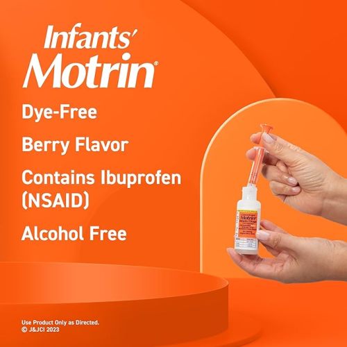 Motrin Infants' Oral Suspension Concentrated Liquid Medicine Drops with Ibuprofen, NSAID Infant Fever Reducer and Pain Reliever for Babies, Dye-Free, Alcohol-Free, Berry Flavor, 1 FL OZ