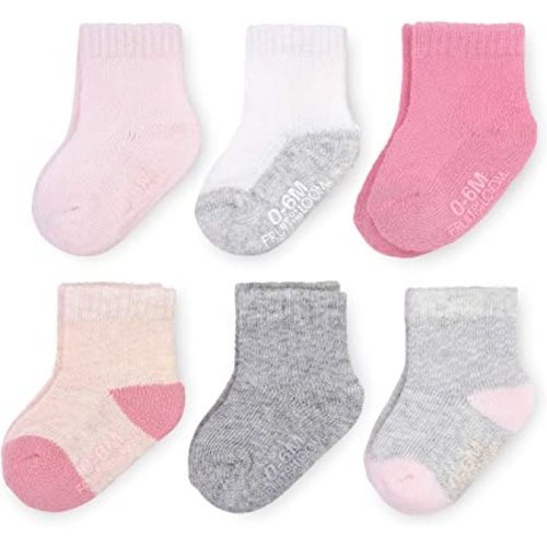 Fruit of the Loom Baby 6-Pack All Weather Crew-Length Socks, Mesh & Thermal Stretch - Unisex, Girls, Boys