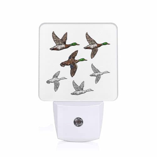 Chrobak LED Night Light Plug into Wall with Dusk to Dawn Light Sensor White Energy Efficient Duck Mallard Wild Bird Nightlight for Bedroom Bathroom Hallway Living Room Kitchen