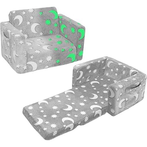 SLIGUY Toddler Couch, Toddler Chair. Kids Couch, Baby Couch, Couch for Kids, Toddler Convertible to Lounger Pull Out Couch, Glow in The Dark Sofa Chair for Boys Medium