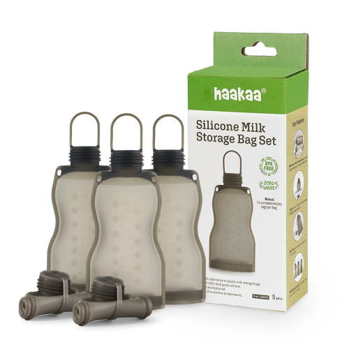 Haakaa Reusable Breast Milk Storage Bag, Freezer Safe, Food Grade Silicone, BPA Free, 9 oz, 260 ml (5 Count)