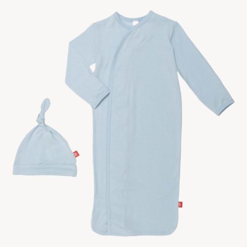 baby blue modal magnetic cozy sleeper gown + hat set