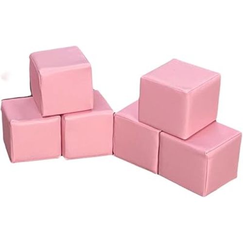 6 Soft Cubes 8'': Educational Soft Play Building Blocks Set for Babies Toddlers and Children Foam Construction Equipment for Indoor and Outdoor Open Play & Learning (Pink)