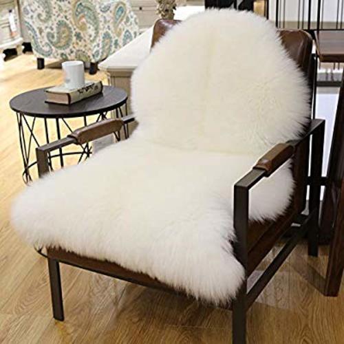 Noahas Luxury Fluffy Rugs Sheepskin Sofa Chair Cover Seat Pads Shaggy Bedroom Carpet Children Play Princess Room Decor Rug, 2ft x 3ft White - 2’ x 3’ - White Irregular 3