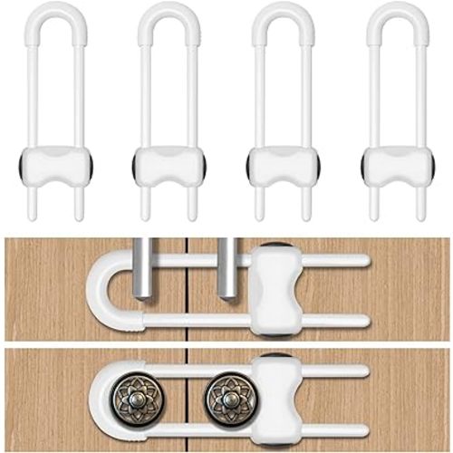 Cabinet Locks for Babies,Child Proof Cabinet Locks,4 Pack U-Shaped Baby Proofing Cabinets,Child Locks for Cabinets and Drawers,Child Safety Cabinet Locks with Adjustable(White)