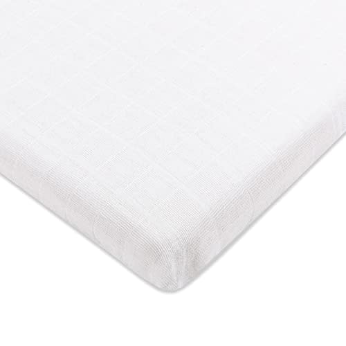 Babyletto Muslin Baby Bassinet Sheets for Girls & Boys - GOTS Certified Breathable Organic Cotton Bassinet Cover - Baby Boy Bassinet Sheets Rectangle - 360° Fitted Bedside Bassinet Sheets, White