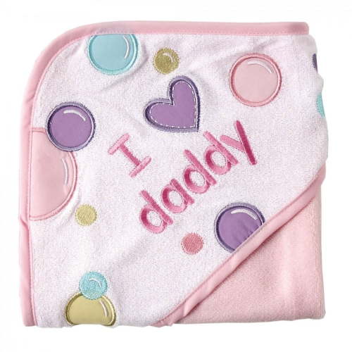 Luvable Friends Infant Newborn Baby Girl Bath Hooded Towel, Pink Dad, One Size