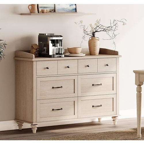 WAMPAT 6 Drawers Dresser for Bedroom, Elegant Wooden Chest of Drawers Kids Dresser with Solid Wood Legs, Storage Dressers Organizer for Living Room & Entryway, Beige