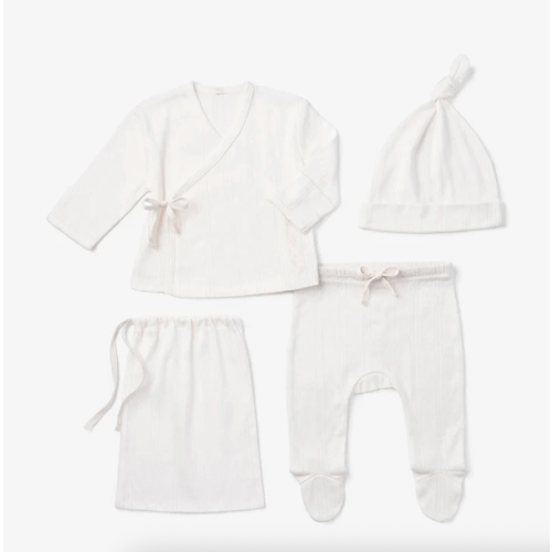 White Organic Cotton Pointelle Layette 3 Pc Gift Set