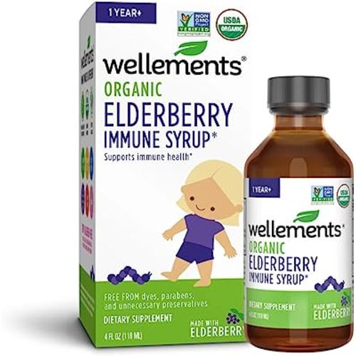 Wellements Organic Elderberry Syrup for Kids | Supports Immune Health* for Babies & Toddlers, Made with Organic Elderberry, USDA Certified Organic & Non GMO | 1 Year +, 4 Fl Oz