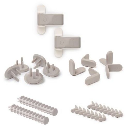 Ubbi Child Safety Nets and Guards Bundle - 36 Covers - 16 Corners - 2 Pinch Plastic and Rubber 1.5" Taupe - 54pc