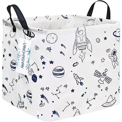 LANGYASHAN Square Storage Baskets Waterproof Canvas Children Laundry Nursery Hamper for Shelves Gift Baskets Toy Organizer Room Decor (Square spaceship)