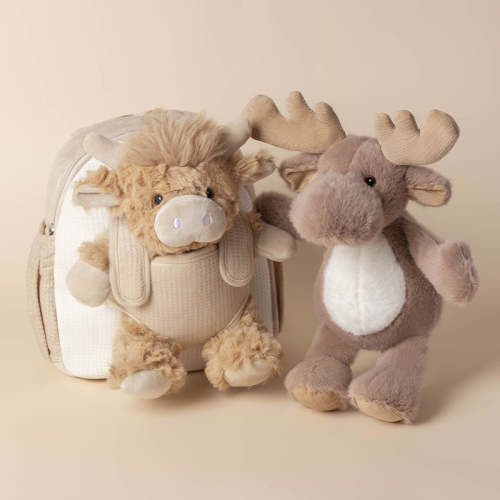 Moonkie Hug & Go™ Duo – Highland Cow Backpack & Reindeer Plush