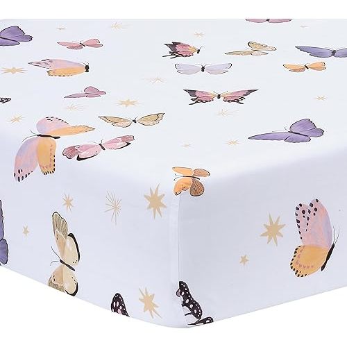 Lambs & Ivy Butterfly Dreams Breathable 100% Cotton Fitted Baby Crib Sheet