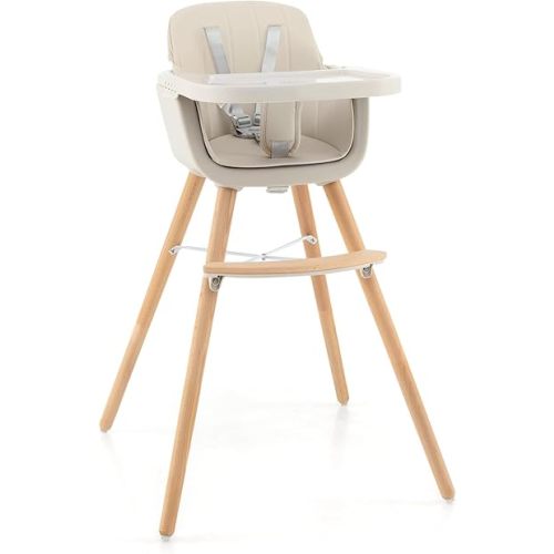 GLACER High Chair, 3-in-1 Convertible Wooden High Chairs for Babies and Toddlers w/Removable Tray, Booster Seat, 5-Point Safety Harness, PU Cushion, Baby High Chair (White)