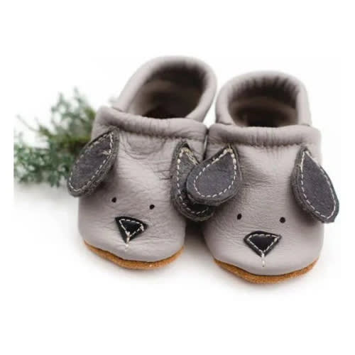 Starry Knight Cute Critter Leather Moccasin- Doggies Gray