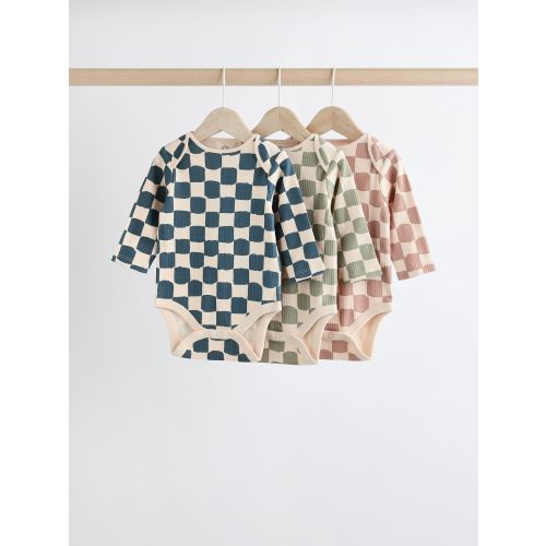 Mineral Checkerboard Baby Long Sleeve 100% Cotton Bodysuits 3 Pack 6-9 months