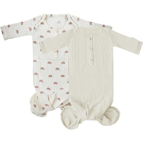 Muslin Organic Cotton Knotted Baby Gown - Soft and Stylish Sleepwear for baby outfits Newborns 0-3 months 2PACK