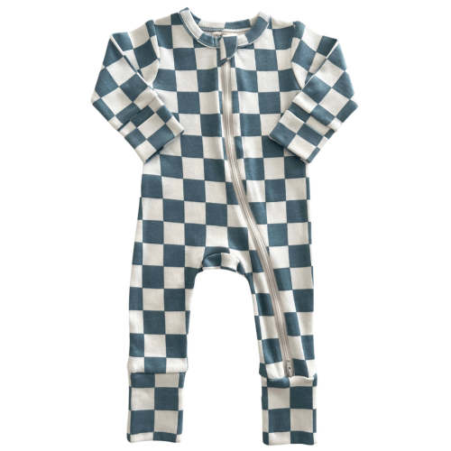 Blueberry Muffin Checkerboard / Organic 2-Way Zip Romper