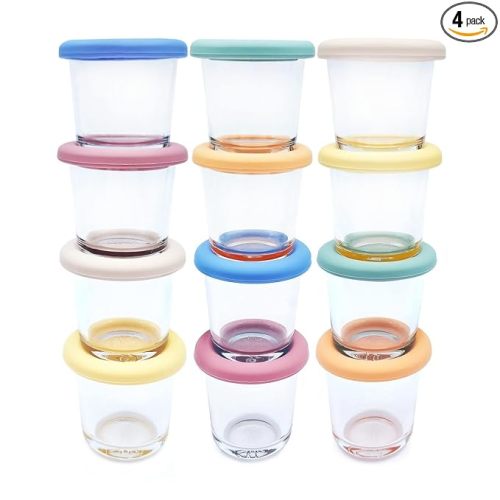 Elk and Friends 4oz Borosilicate Glass Baby Food Storage Jars with Silicone Lid | Strong Glass | Set of 12 | Microwave, Oven & Dishwasher Safe | Infant and Babies