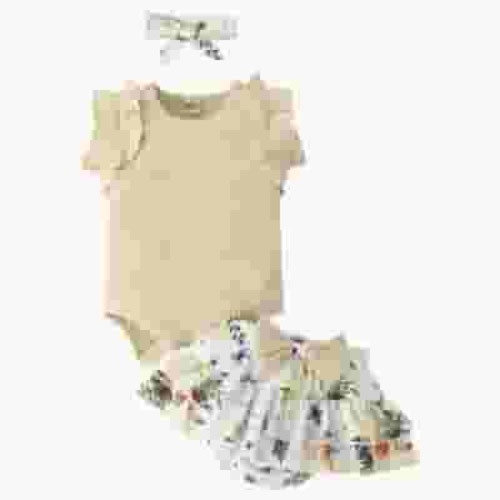 TOWED22 Baby Girl Newborn Clothes Summer Printed Romper Onesie Plaid Shorts Bloomers Headband Summer Outfits(Beige,3-6 M)