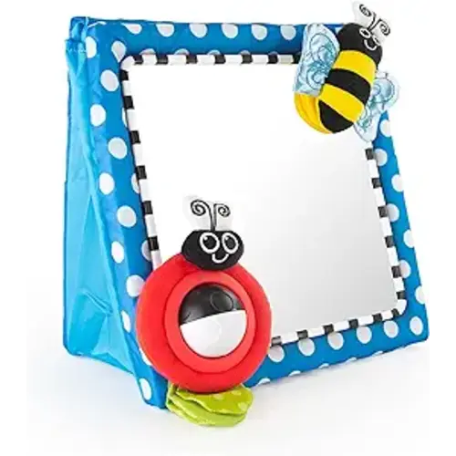 Sassy Tummy Time Floor Mirror | Developmental Baby Toy | Newborn Essential for Tummy Time | Great Shower Gift, Blue, 10 Inch (Pack of 1)