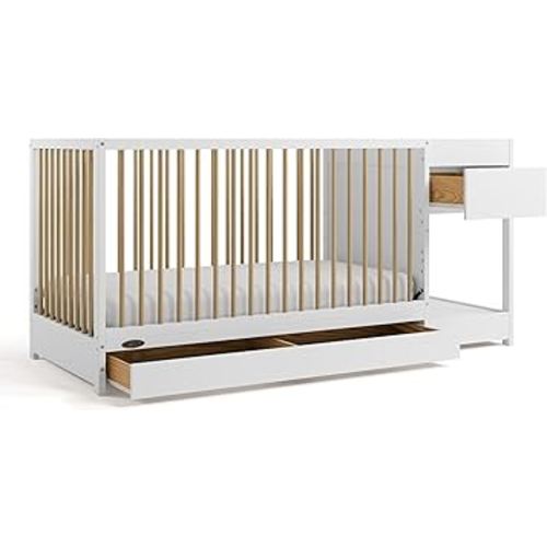 Graco Teddi 5-in-1 Convertible Crib & Changer with Drawer (White/Driftwood) – GREENGUARD Gold Certified Baby Crib Crafted from Wood, Converts to Toddler Bed, Daybed, and Full-Size Bed
